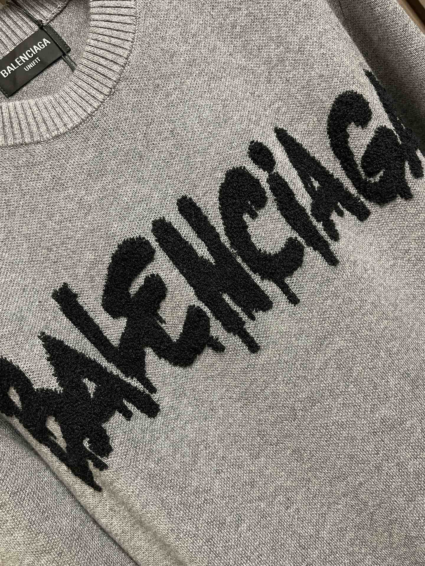 Balenciaga巴黎世家2024SS秋冬新款胸前logo圆领毛衣订制水洗标380克大毛圈面料全套辅料