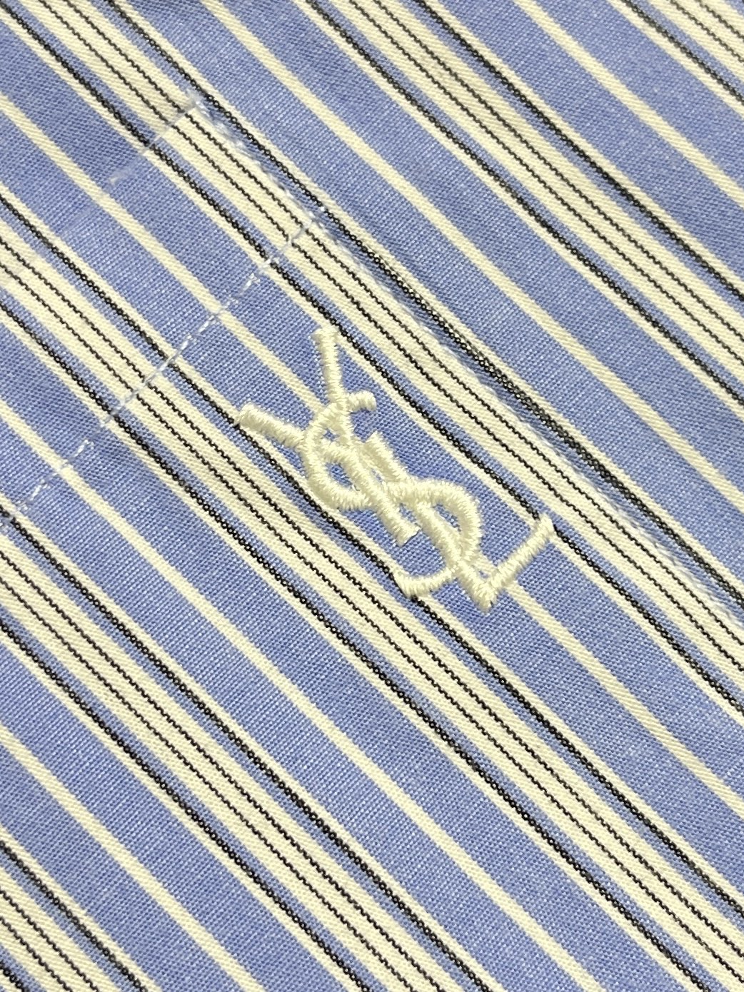🛒🛒YSL SaintLaurent 标识刺绣条纹长袖衬衫 定制曜岚臻织府绸棉 挺括有型 舒适贴肤 晴屿钴蓝为底 素白与
