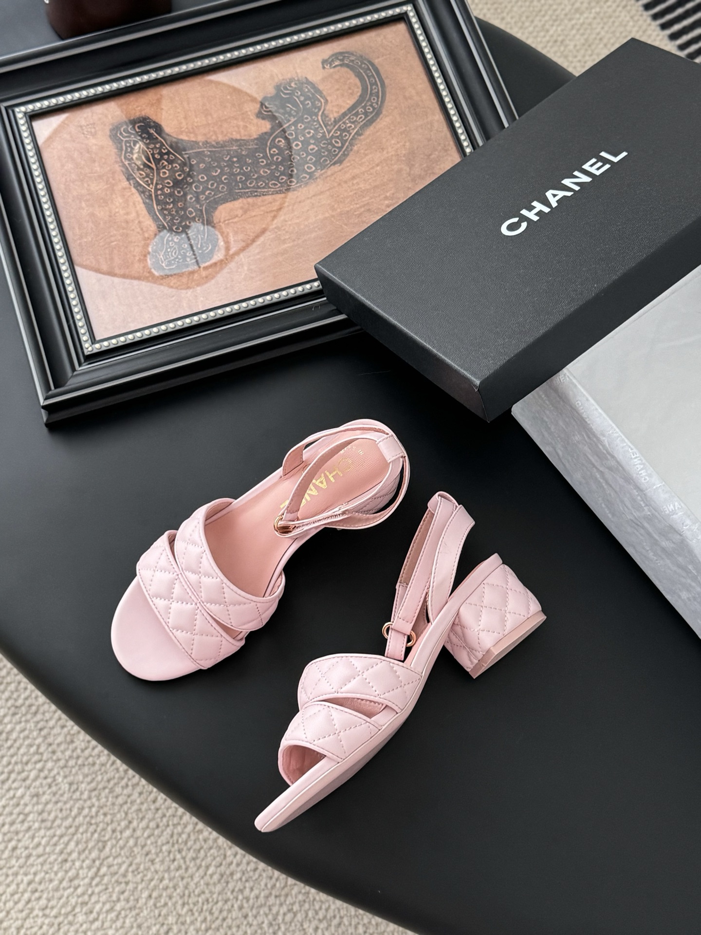 Chanel 25C Mary Jane Slingback Sandals Lambskin Pink Quilted Block Heel