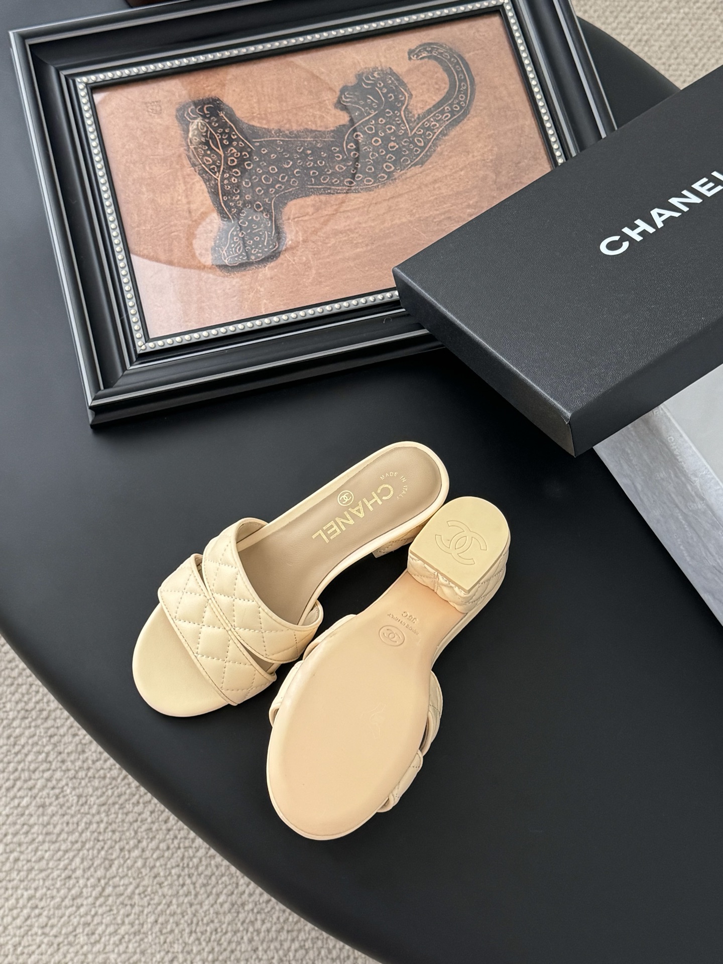 Chanel Women's Beige Leather Quilted Block Heel Slide Sandals 6 i1742073846483 4305 0 4