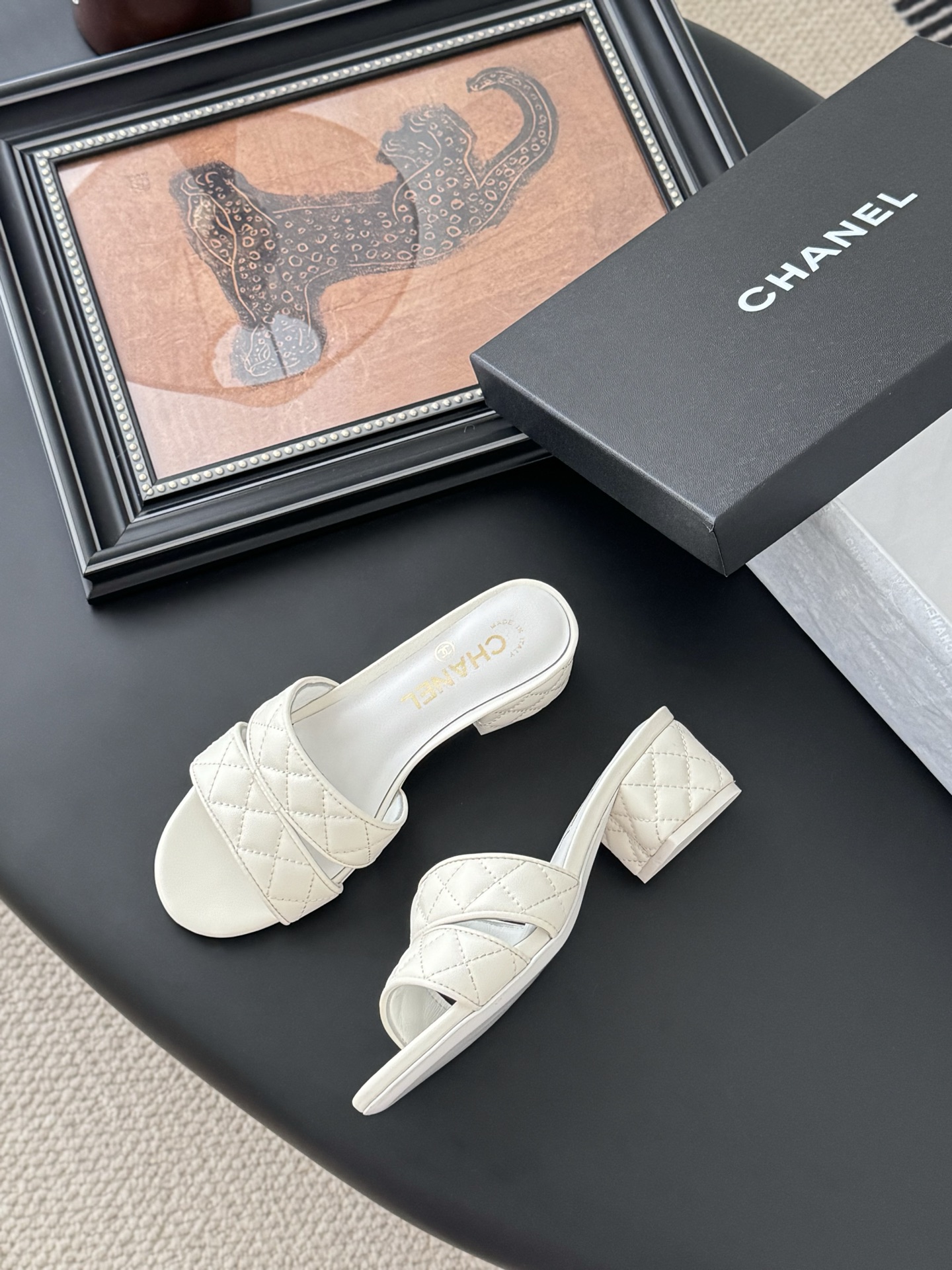 Chanel 25C Espadrilles Mary Jane Mule with Quilted Leather