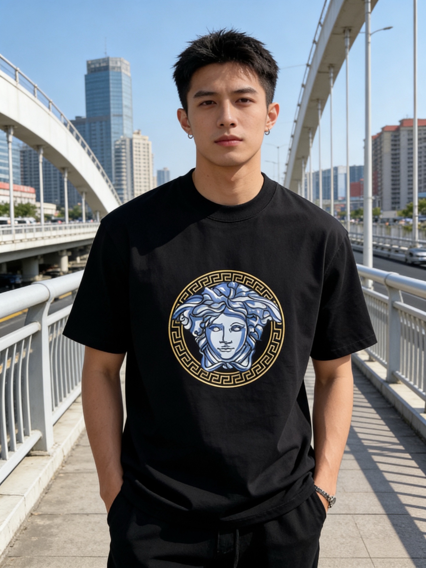 NO:915592,Versace/Versace 2026 spring and summer new products, complete with three labels, pure cotton round neck short-sleeved T-shirt, counter size M-XXXL 175/140, recommended L,,versace,versace,T-shirt,tees,t-shirt,19860909Versace/范思哲 2026年春夏新品上新 三标齐全 纯棉圆领短袖T恤 专柜码数M-XXXL 175/140建议L,,versace,versace,T-shirt,tees，t-shirt,,Men's clothing