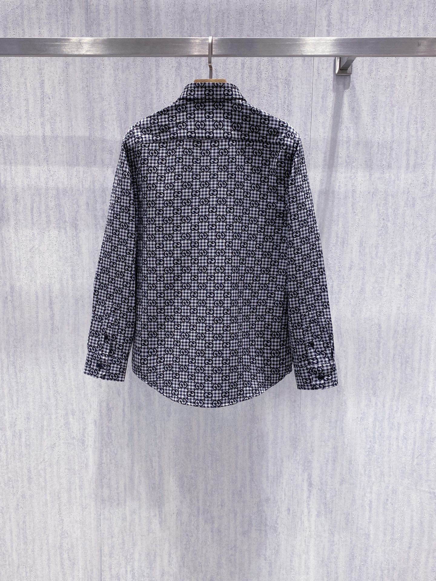 【典藏臻品】G家26年春夏新款黑色双G提花格纹长袖衬衫外套，品牌直属供应链直供，100%原厂匠心品质，明