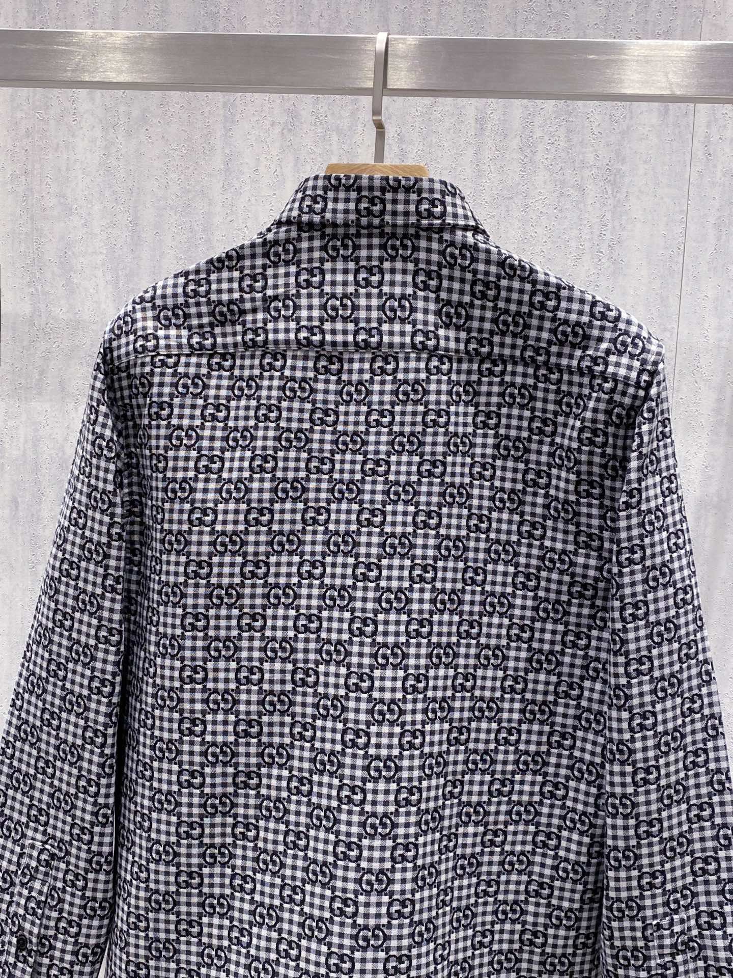 【典藏臻品】G家26年春夏新款黑色双G提花格纹长袖衬衫外套，品牌直属供应链直供，100%原厂匠心品质，明