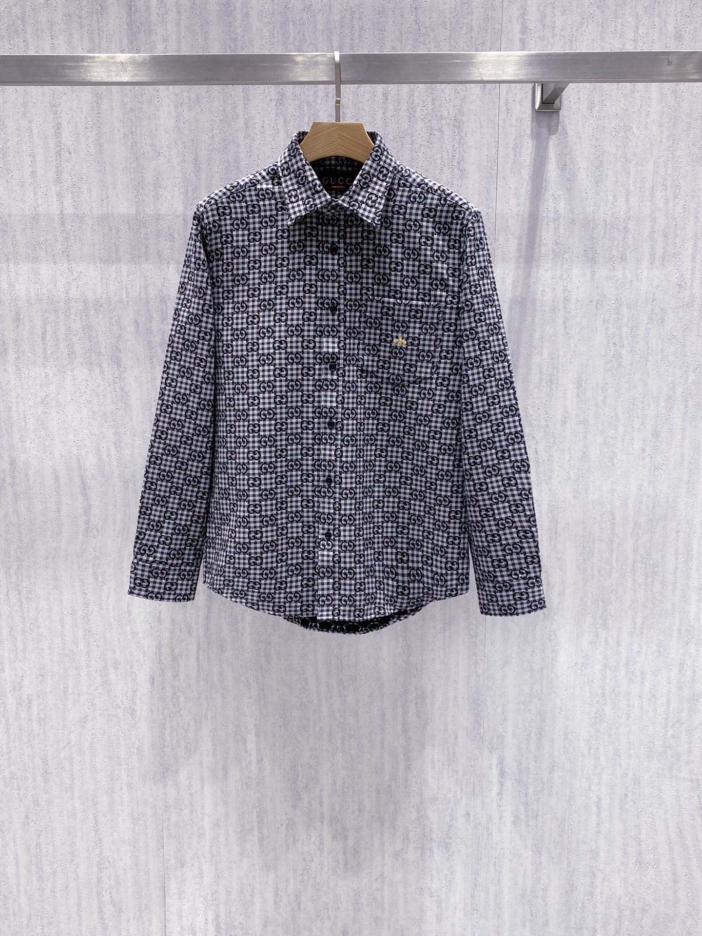 【典藏臻品】G家26年春夏新款黑色双G提花格纹长袖衬衫外套，品牌直属供应链直供，100%原厂匠心品质，明