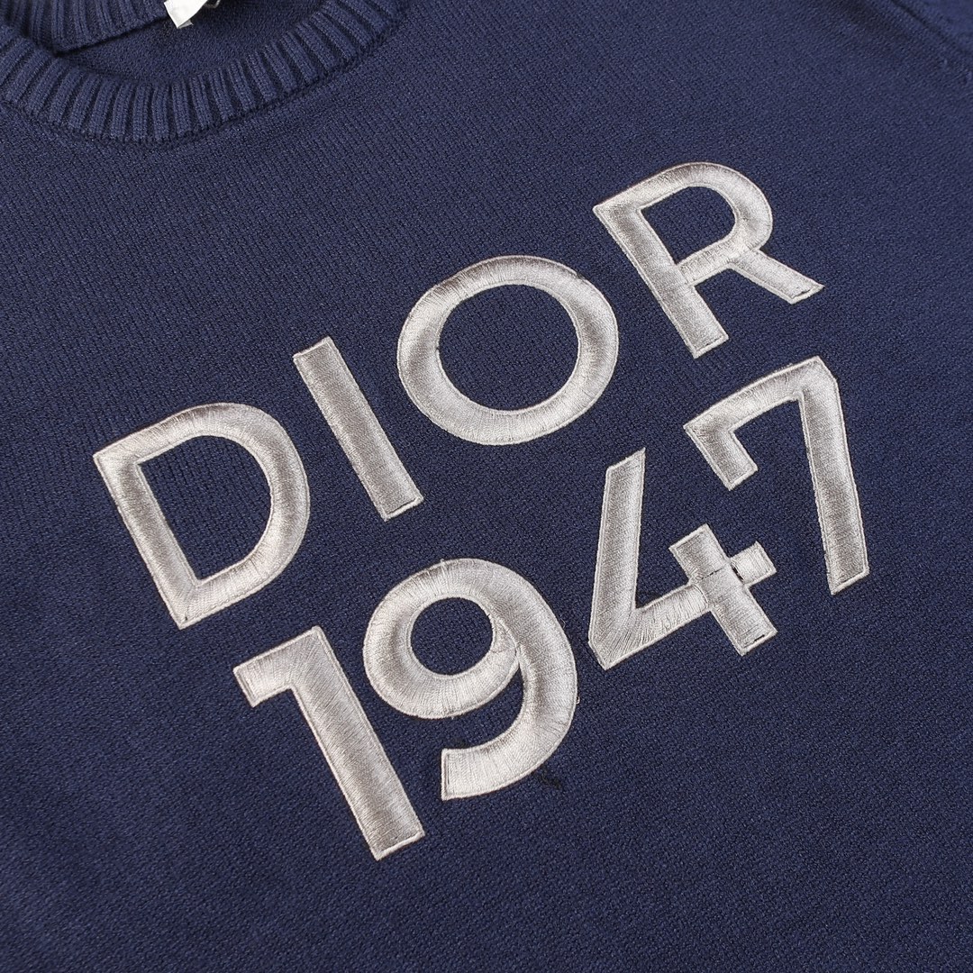 FG DIOR SS24 Long Sleeve Knit with Letter Logo, Parisian Elegance in Navy Blue and Yellow - 图片 4