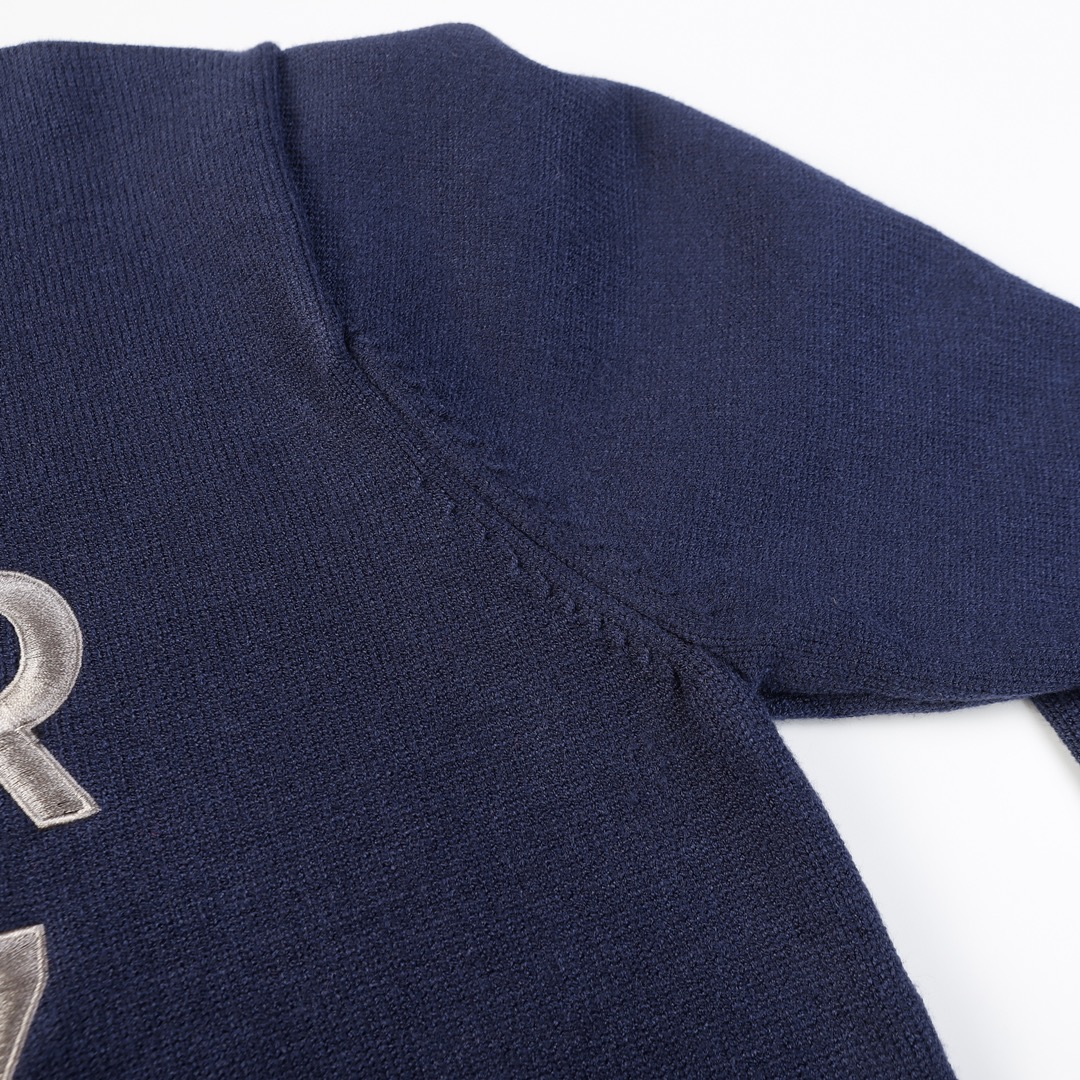 FG DIOR SS24 Long Sleeve Knit with Letter Logo, Parisian Elegance in Navy Blue and Yellow - 图片 7