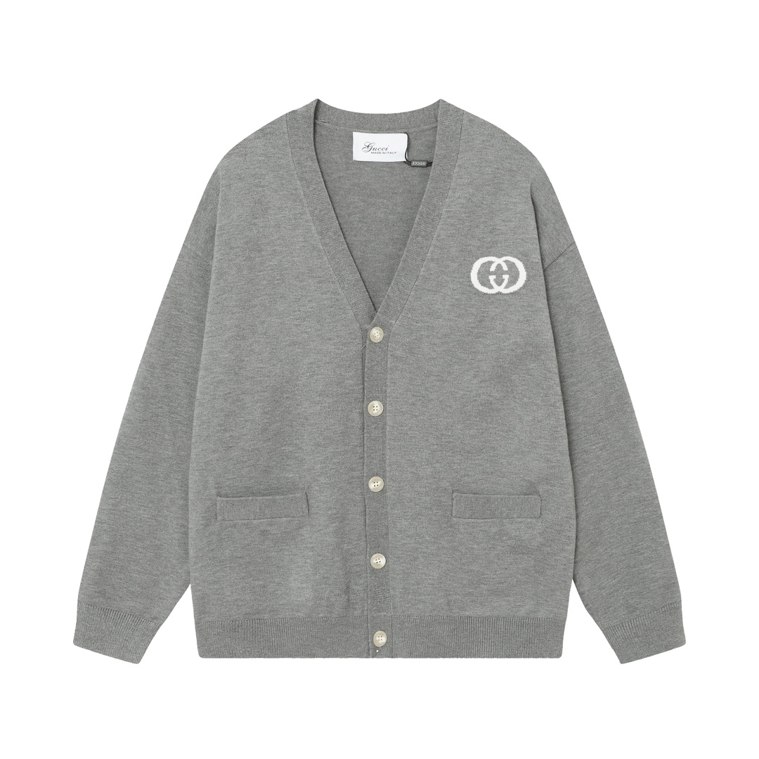 FG Wool Blend Embroidered Long-Sleeve Sweater by GUCCI – Grey, Sizes S-M-L - 图片 1