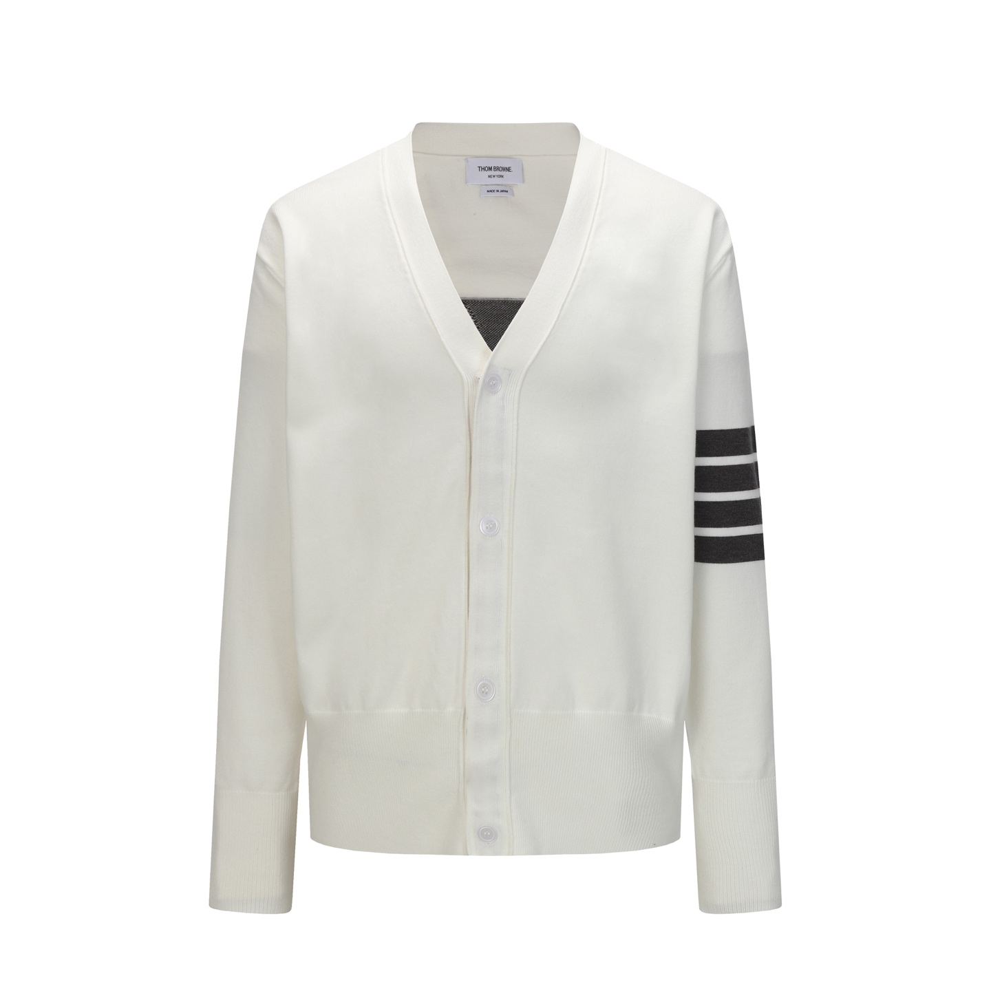 Thom Browne Women's Striped Logo V-Neck Button-Down Long Sleeve Cardigan