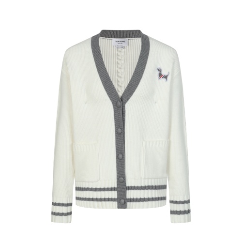 Thom Browne Women's Embroidered Logo V-Neck Buttoned Long Sleeve Knit Cardigan 1 Thom Browne Women's Embroidered Logo V-Neck Buttoned Long Sleeve Knit Cardigan