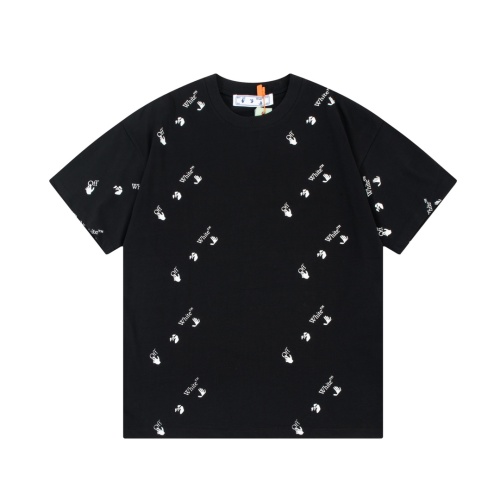 Off-White Men's Black Short Sleeve T-Shirt with All-Over Logo Print 1 Off-White Men's Black Short Sleeve T-Shirt with All-Over Logo Print