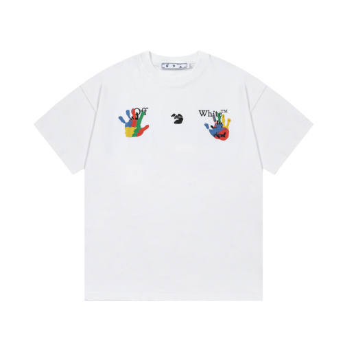 Off-White Hand-Painted Colorful Handprint Logo Cotton T-Shirt - White