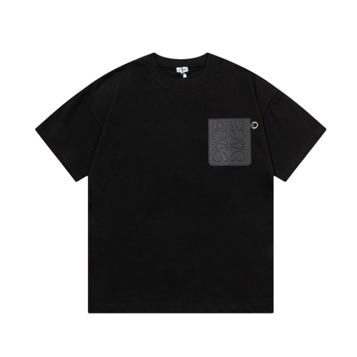 Loewe Men's Black Cotton T-Shirt with Leather Pocket and Logo