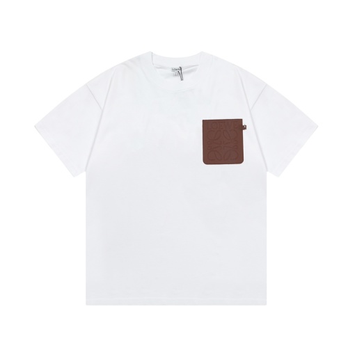 Loewe White Cotton T-Shirt with Leather Anagram Pocket - Modern Style