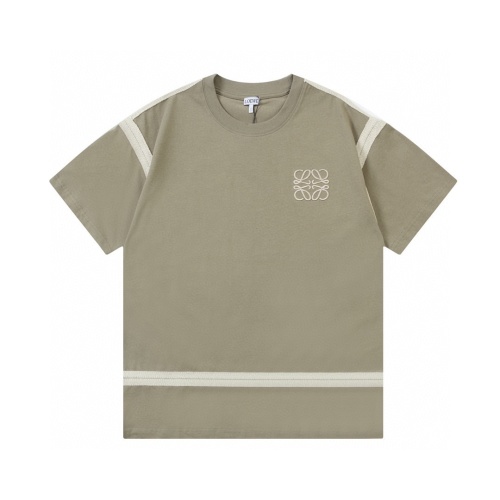 Loewe Khaki Cotton T-Shirt with Embroidered Logo and Ribbon Detail 1 Loewe Khaki Cotton T-Shirt with Embroidered Logo and Ribbon Detail