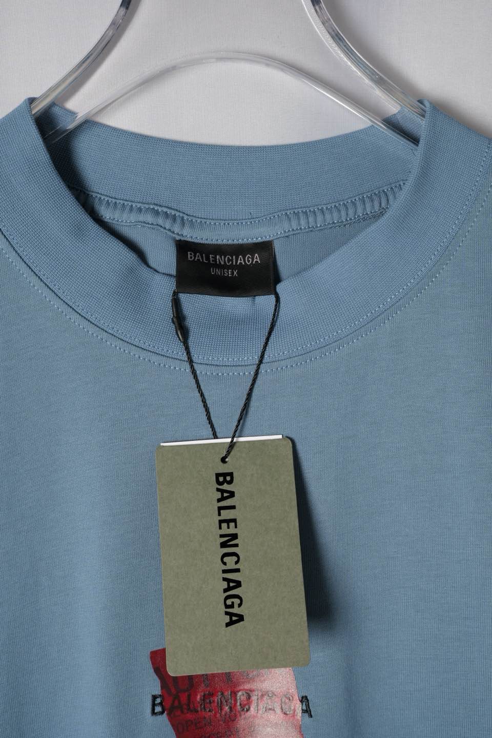 Balenciaga Blue Cotton Crew Neck T-Shirt with Tape Logo Embroidery 4 a1747711889125 4672