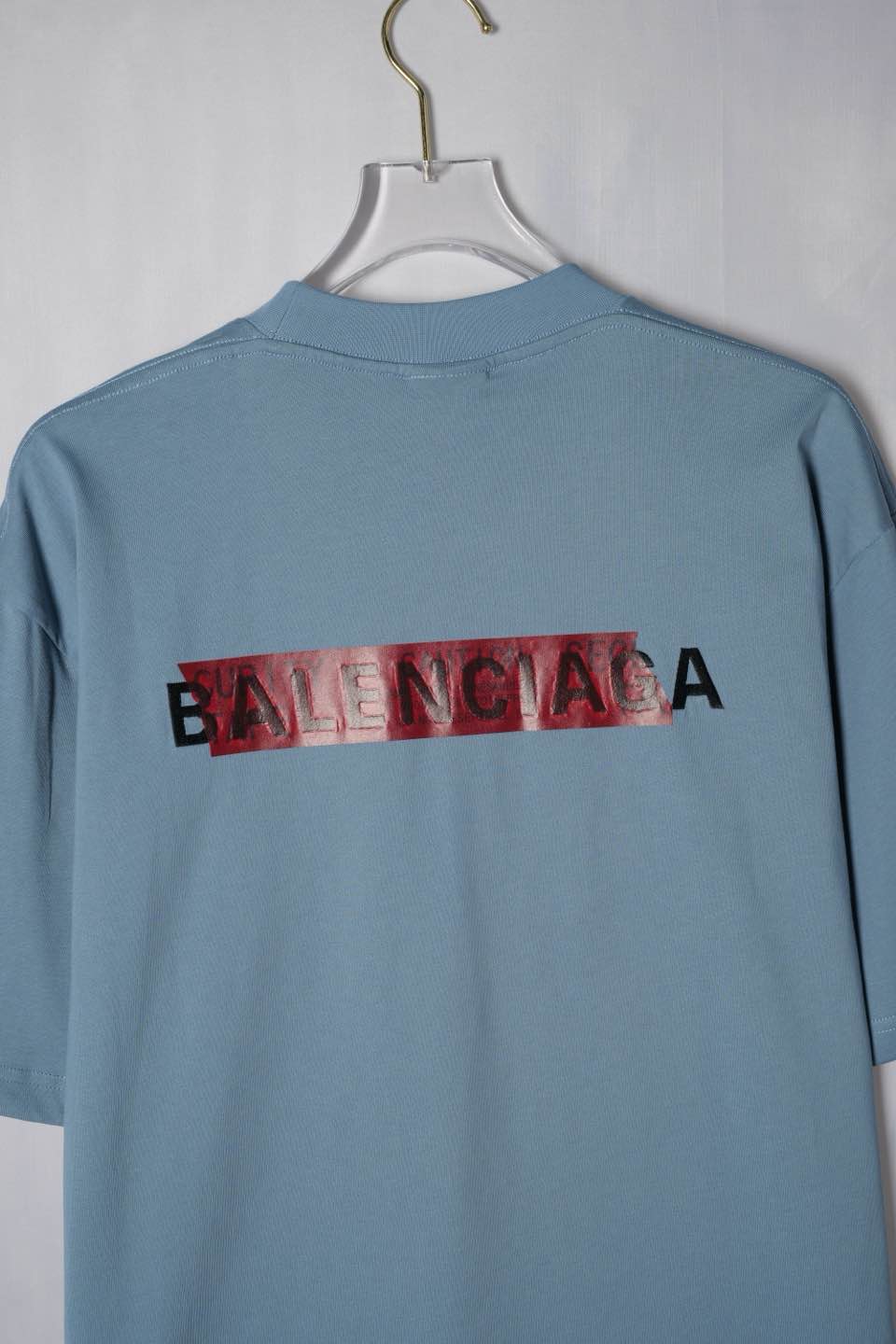 Balenciaga Blue Cotton Crew Neck T-Shirt with Tape Logo Embroidery 8 a1747711889128 0832