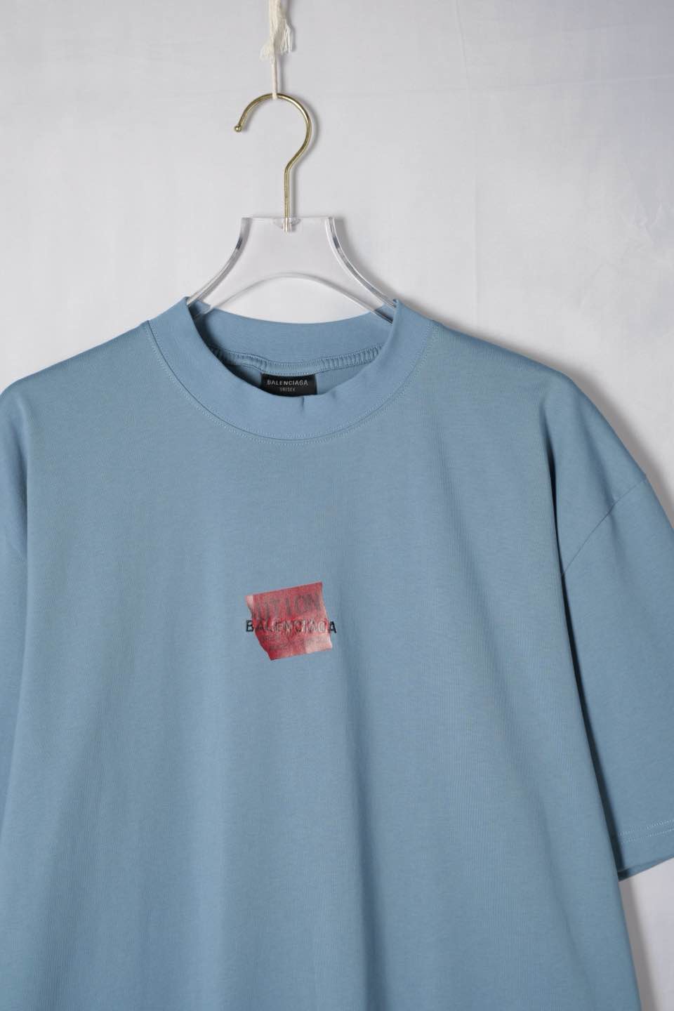 Balenciaga Blue Cotton Crew Neck T-Shirt with Tape Logo Embroidery 5 a1747711889128 2168