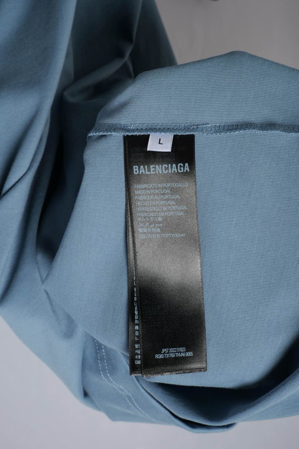 Balenciaga Blue Cotton Crew Neck T-Shirt with Tape Logo Embroidery 10 a1747711890478 3307