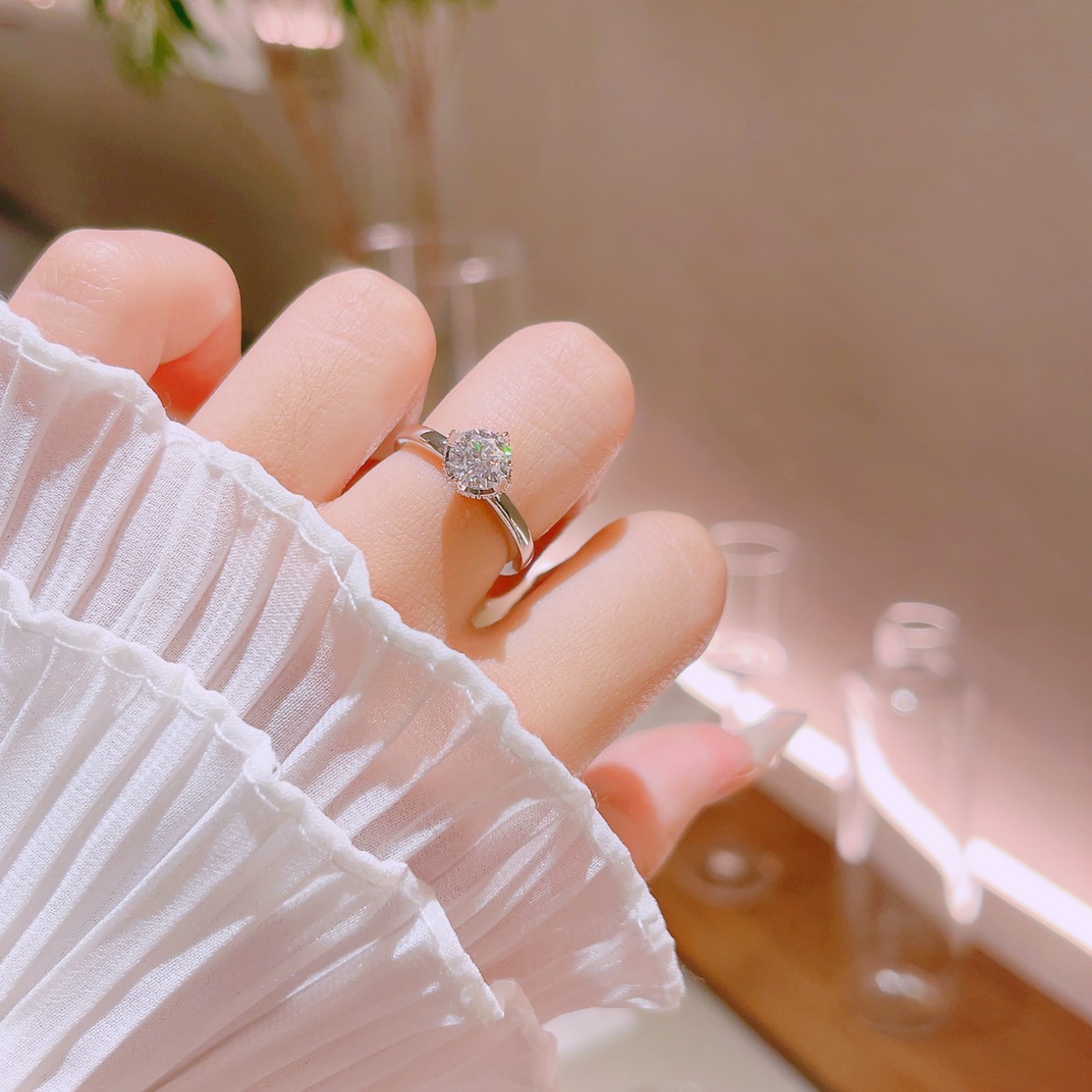 S925 Sterling Silver Moissanite Ring Pure Self-love Gold