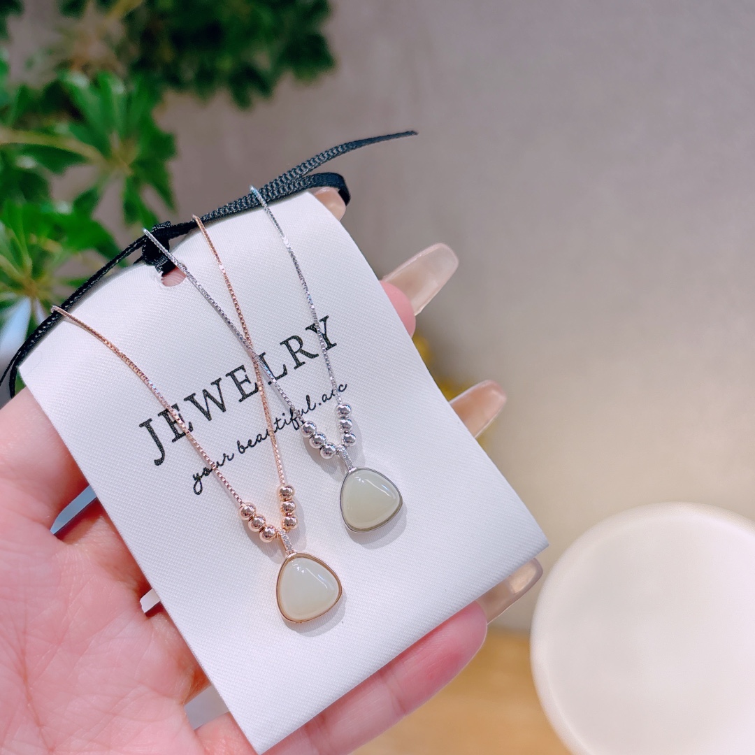 925 Silver Hetian Jade Necklace Girly Teacher's Day Gold