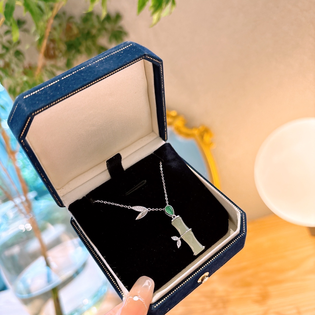 S925 Sterling Silver Hetian Jade Necklace Forest Engagement Gold