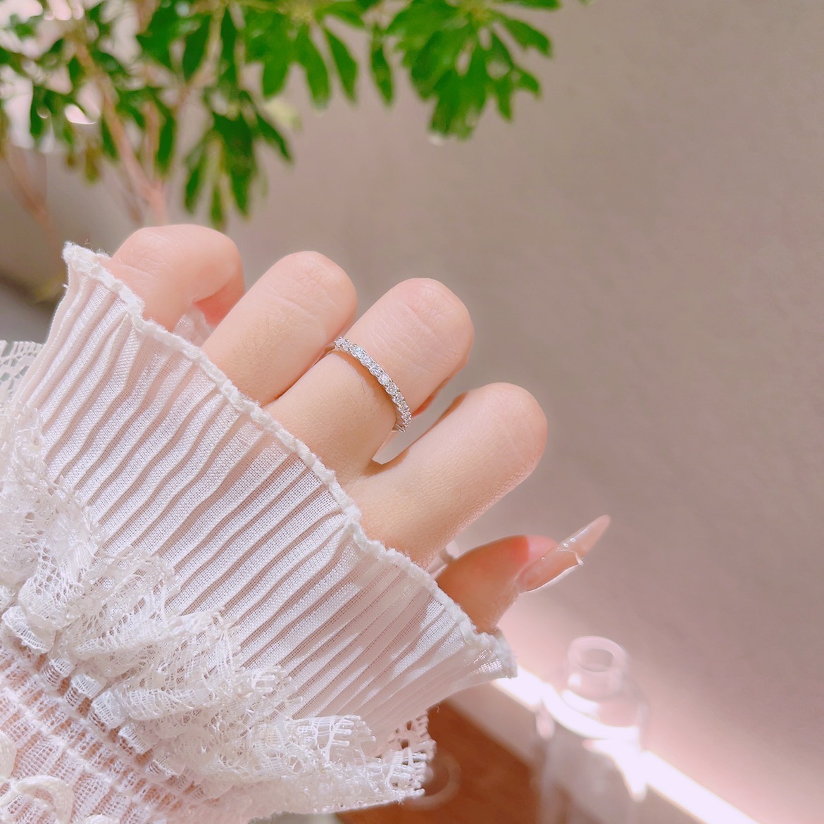 Fine Silver Moissanite Ring Light Luxury Birthday Gold