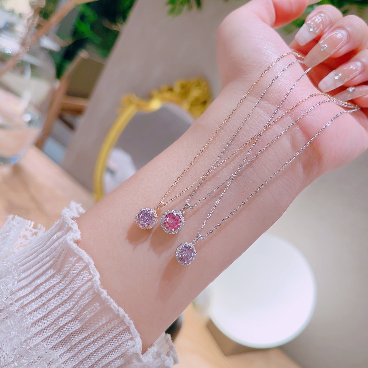 Solid Silver Moissanite Necklace Light Luxury Spring Festival Silver