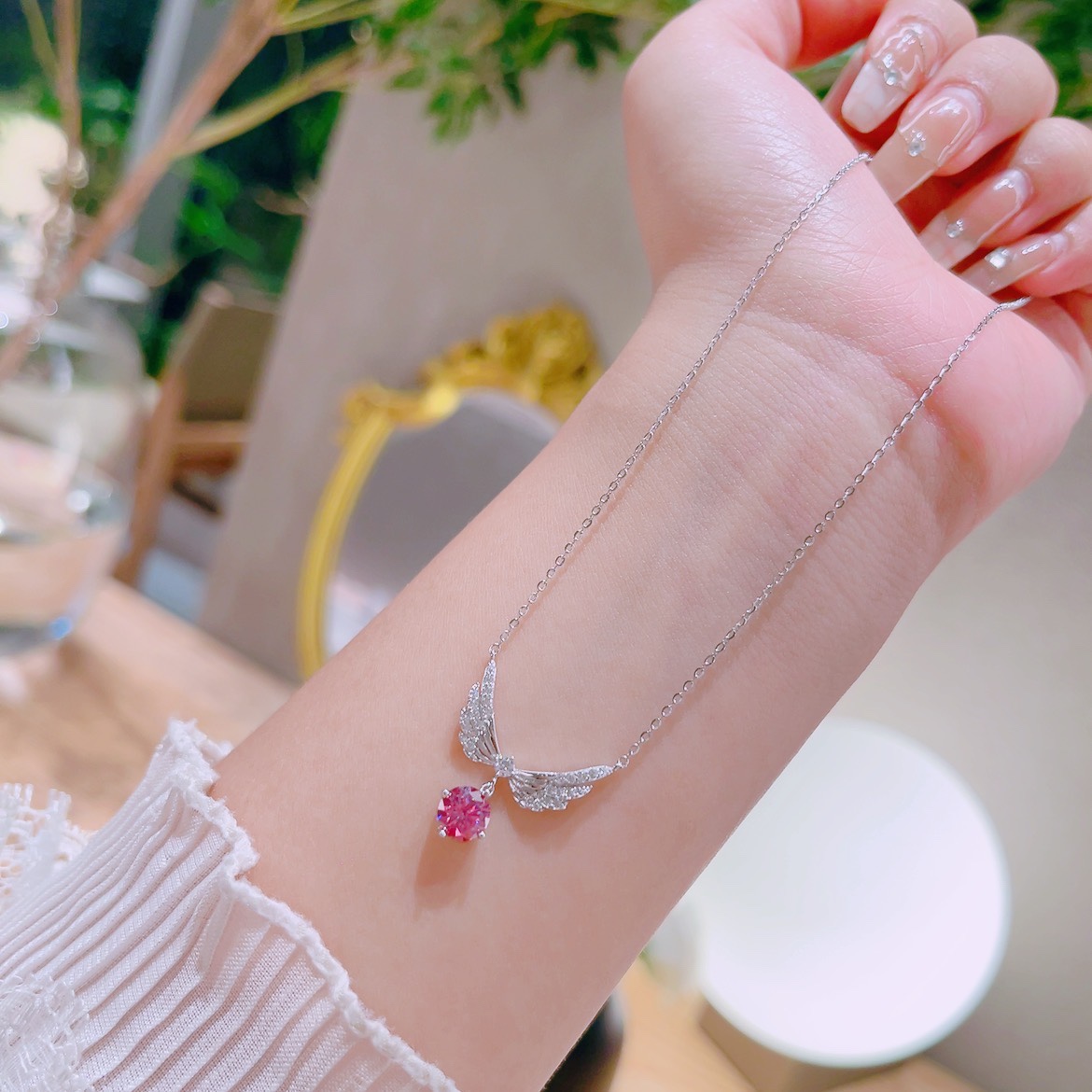 Hypoallergenic Silver Moissanite Necklace Playful Wedding Registration