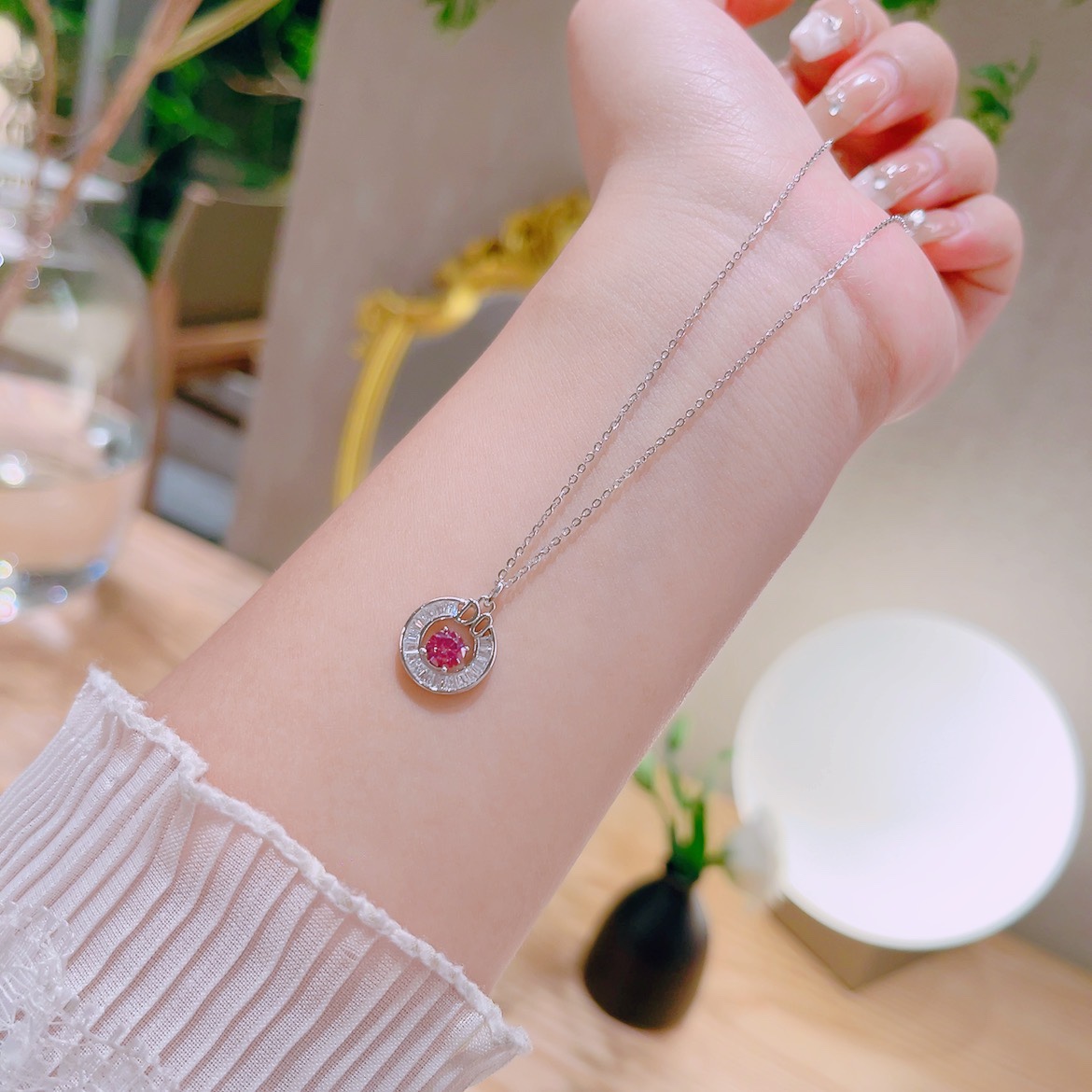 Fine Silver Moissanite Necklace Fresh Gift for Her Silver