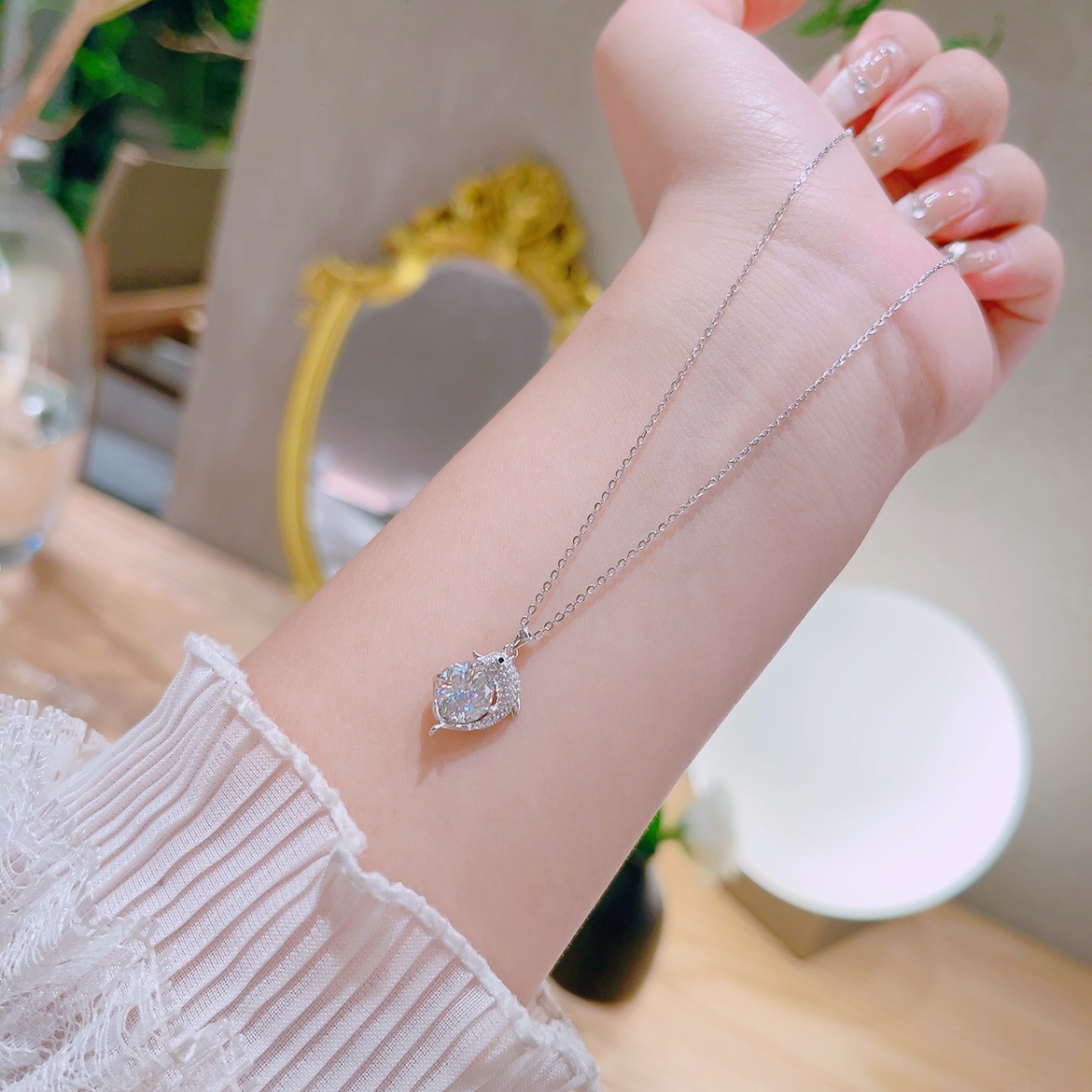 925 Silver Moissanite Necklace Delicate Wedding Gold