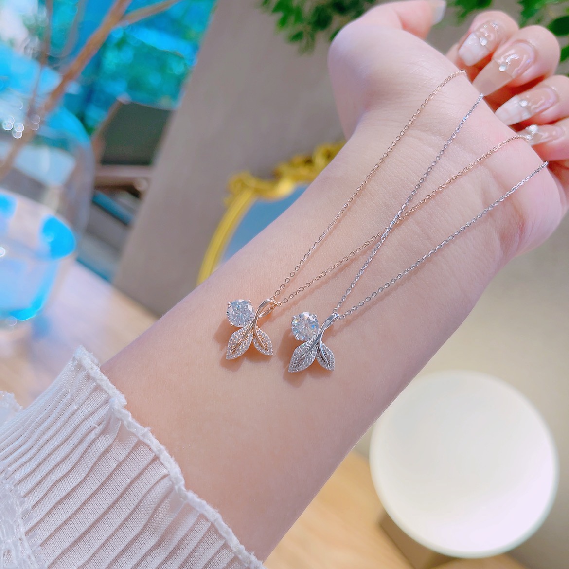 High Polish Silver Moissanite Necklace Girly Mother's Birthday Gold