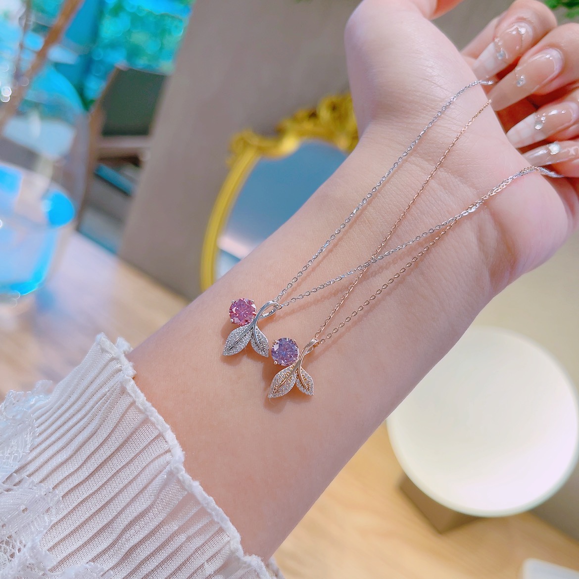 Nickel Free Silver Moissanite Necklace Artistic Anniversary Gold