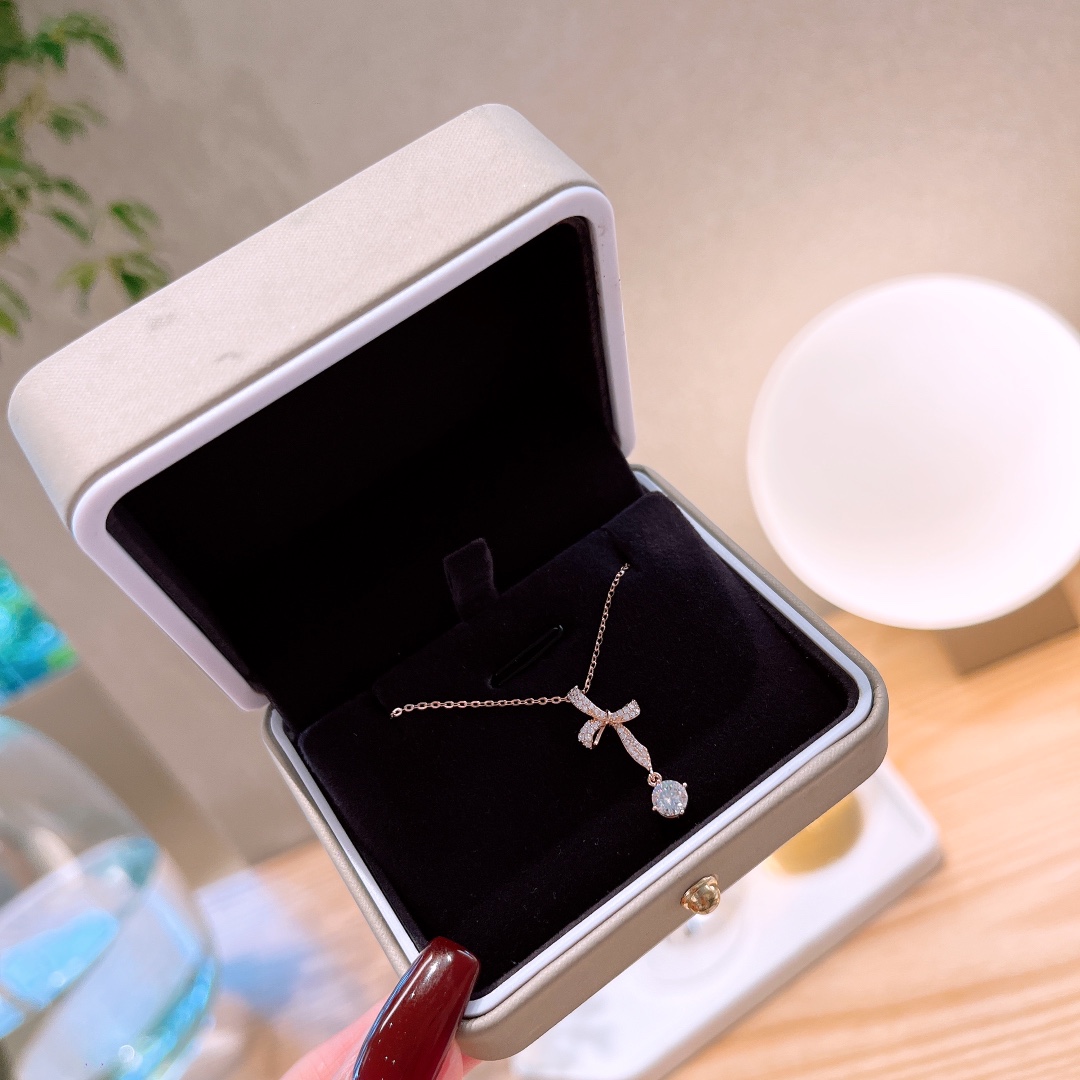 Hochglanzpoliertes Silber Moissanit Kette Leichter Luxus Hochzeit