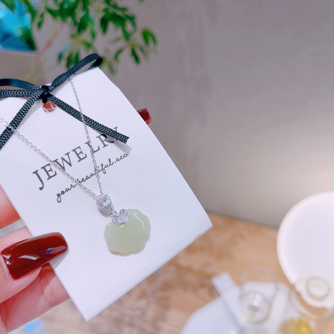 Solid Silver Hetian Jade Necklace Pure Office Gold