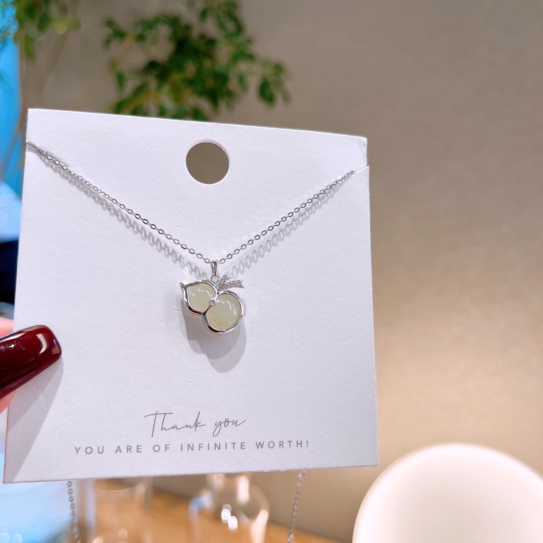 Solid Silver Hetian Jade Necklace Intellectual Housewarming Silver