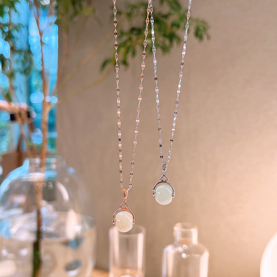 Nickel Free Silver Hetian Jade Necklace Soft Teacher's Day Silver