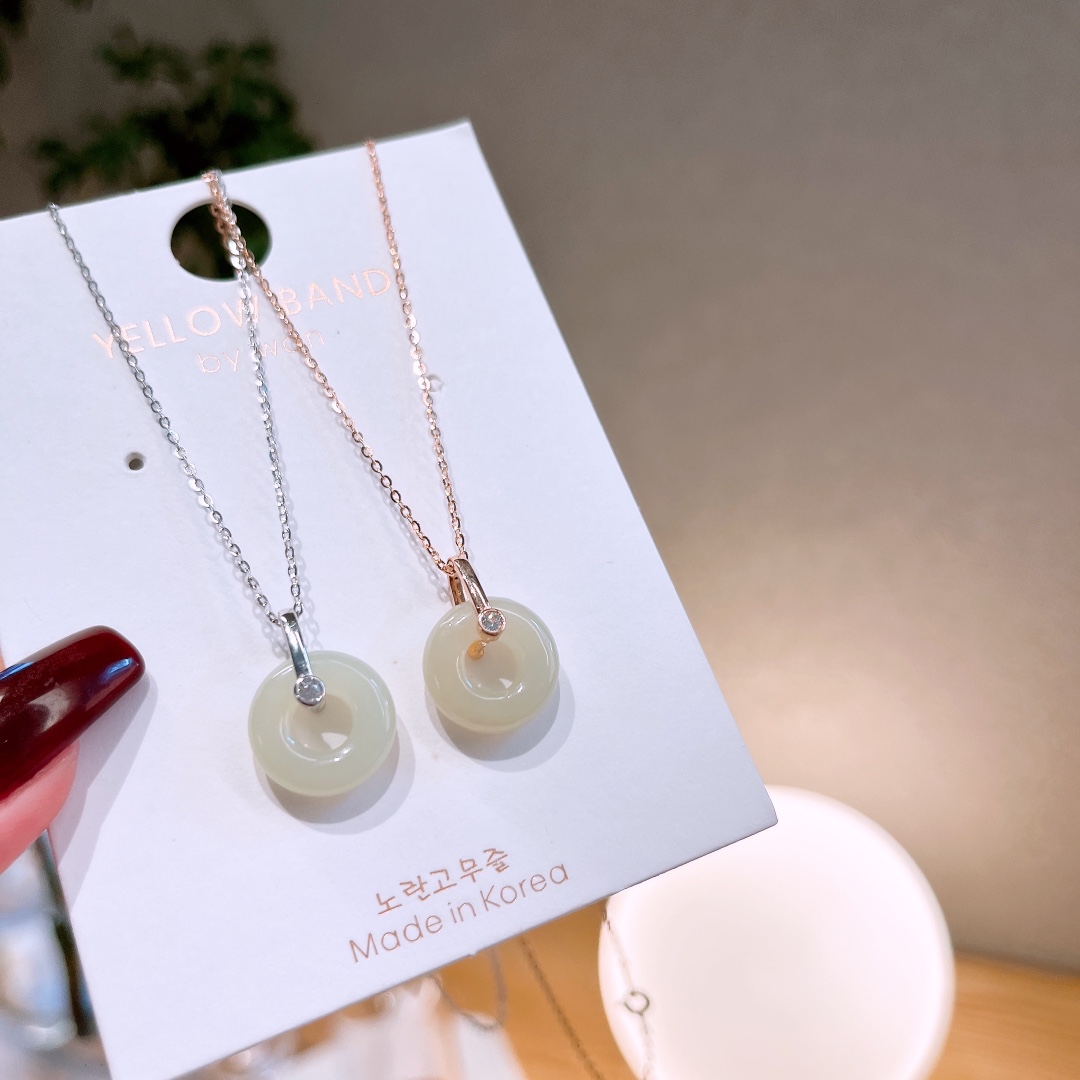 S925 Sterling Silver Hetian Jade Necklace Artistic Engagement Gold