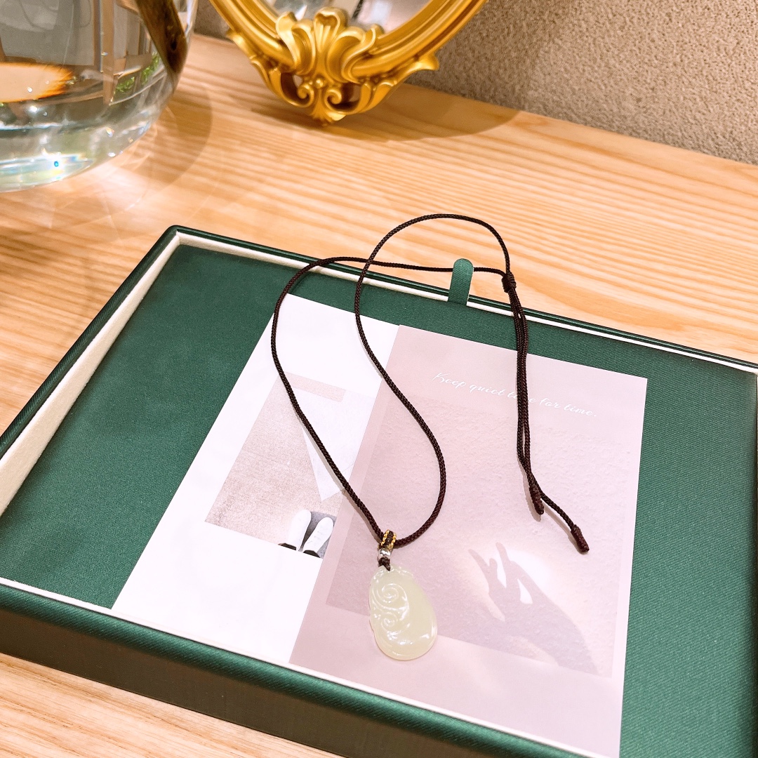 High Polish Silver Hetian Jade Necklace Dainty Annual Party Silver