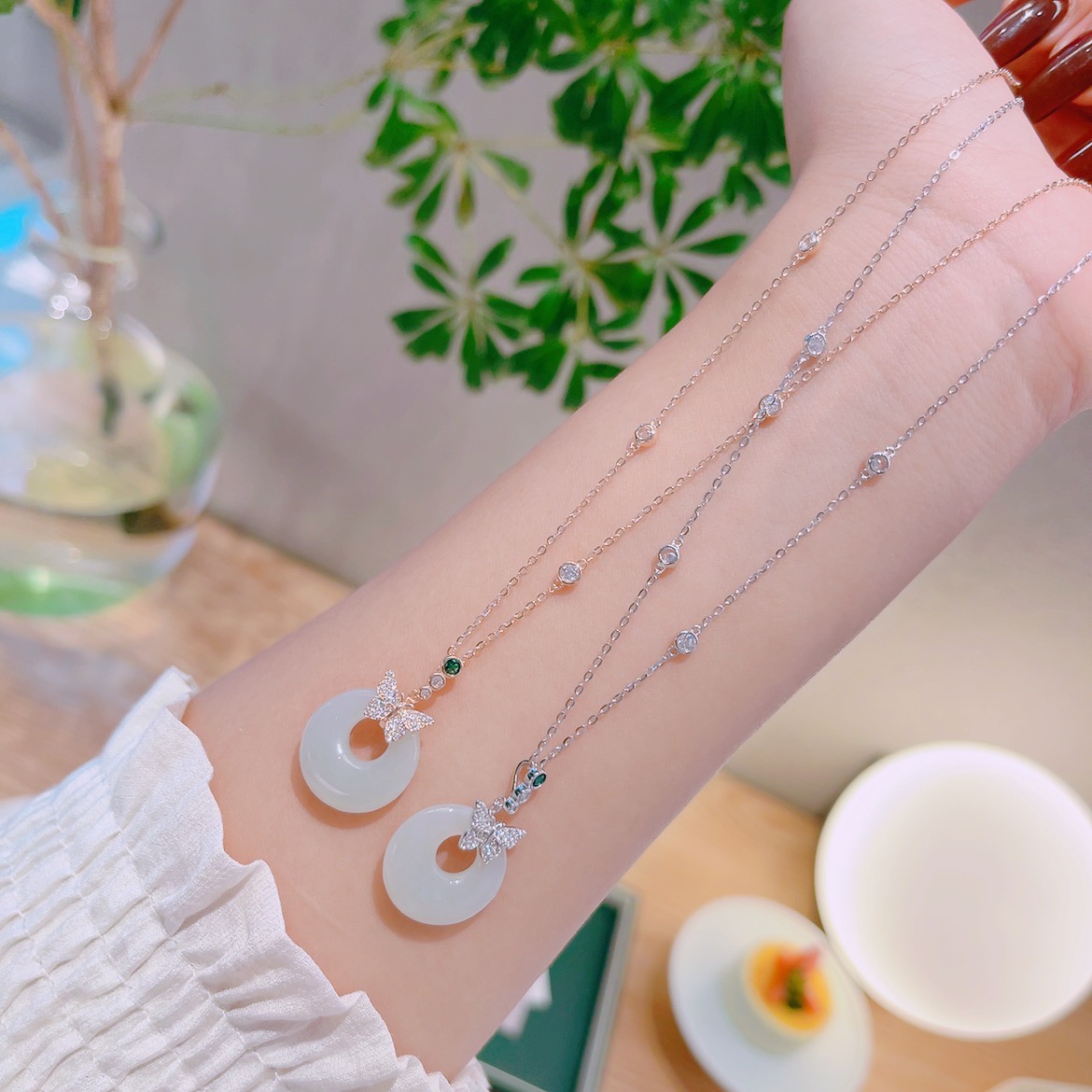 925 Silver Hetian Jade Necklace Fashion Gift for Her Gold