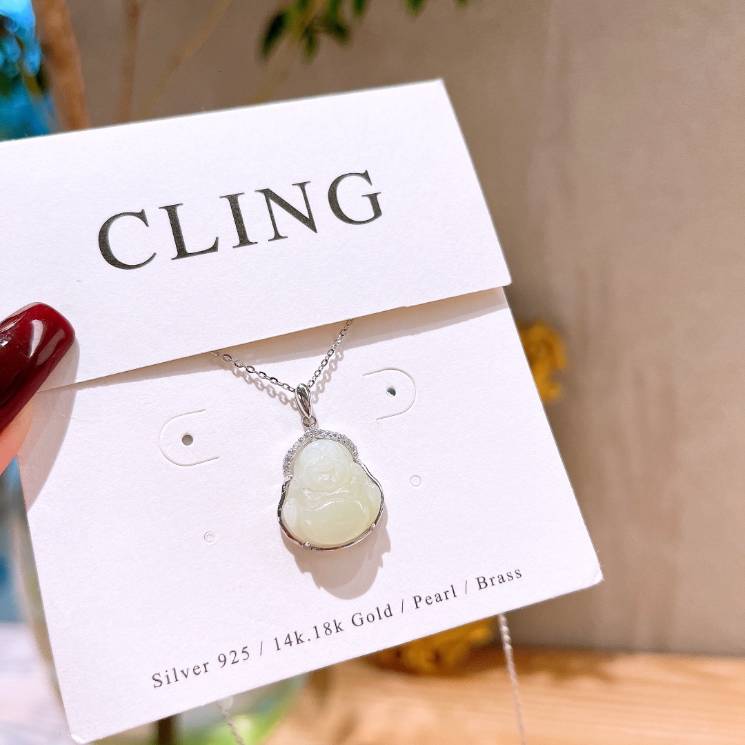 S925 Sterling Silver Hetian Jade Necklace Gentle Christmas Gold