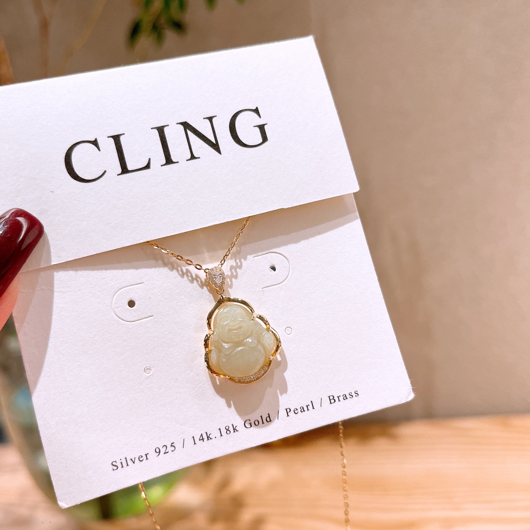 High Polish Silver Hetian Jade Necklace Romantic Gift for Her Gold