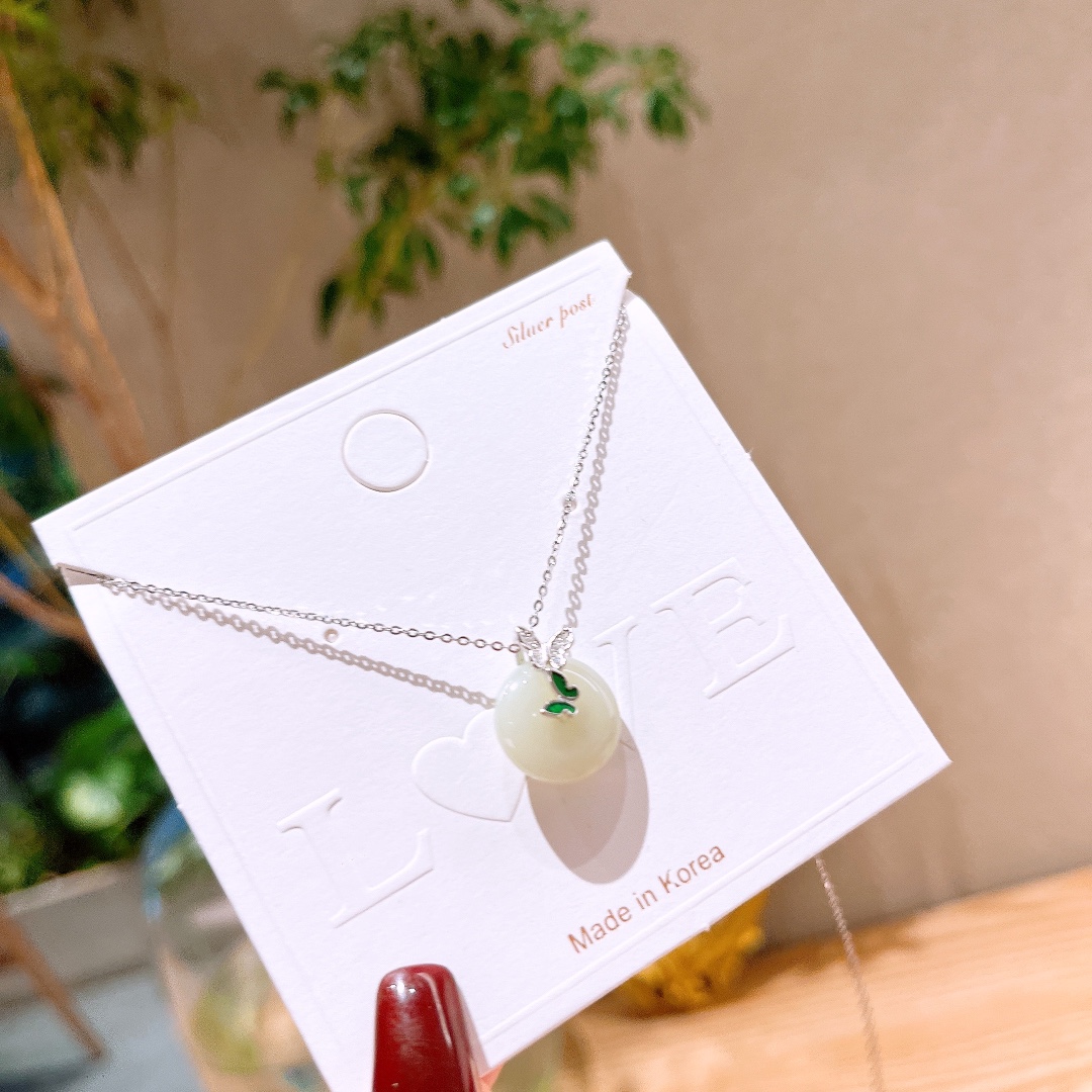 Nickel Free Silver Hetian Jade Necklace Minimalist Workplace Gold