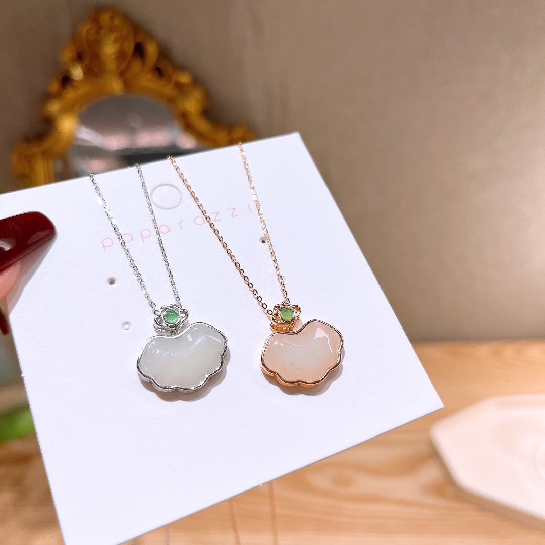 Solid Silver Hetian Jade Necklace Korean Style New Year Silver