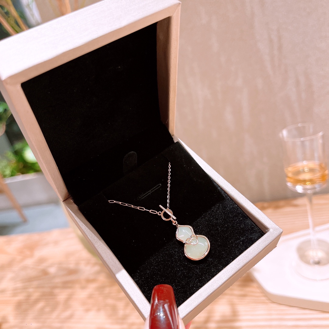 Fine Silver Hetian Jade Necklace Lively Anniversary Gold
