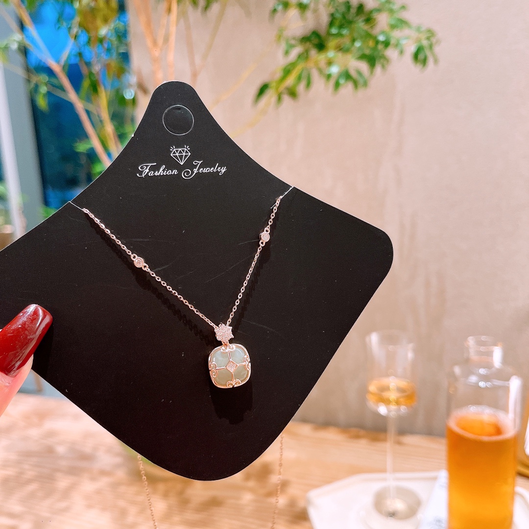 S925 Sterling Silver Hetian Jade Necklace Ethereal Christmas Silver