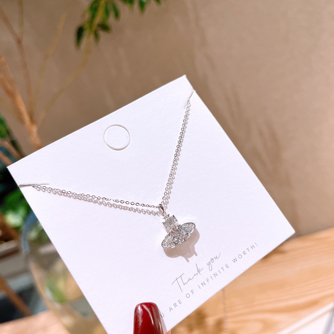 S925 Sterling Silver Moissanite Necklace Fashion Date Night Silver