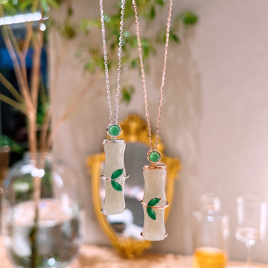 S925 Sterling Silver Hetian Jade Necklace Unique Office Gold