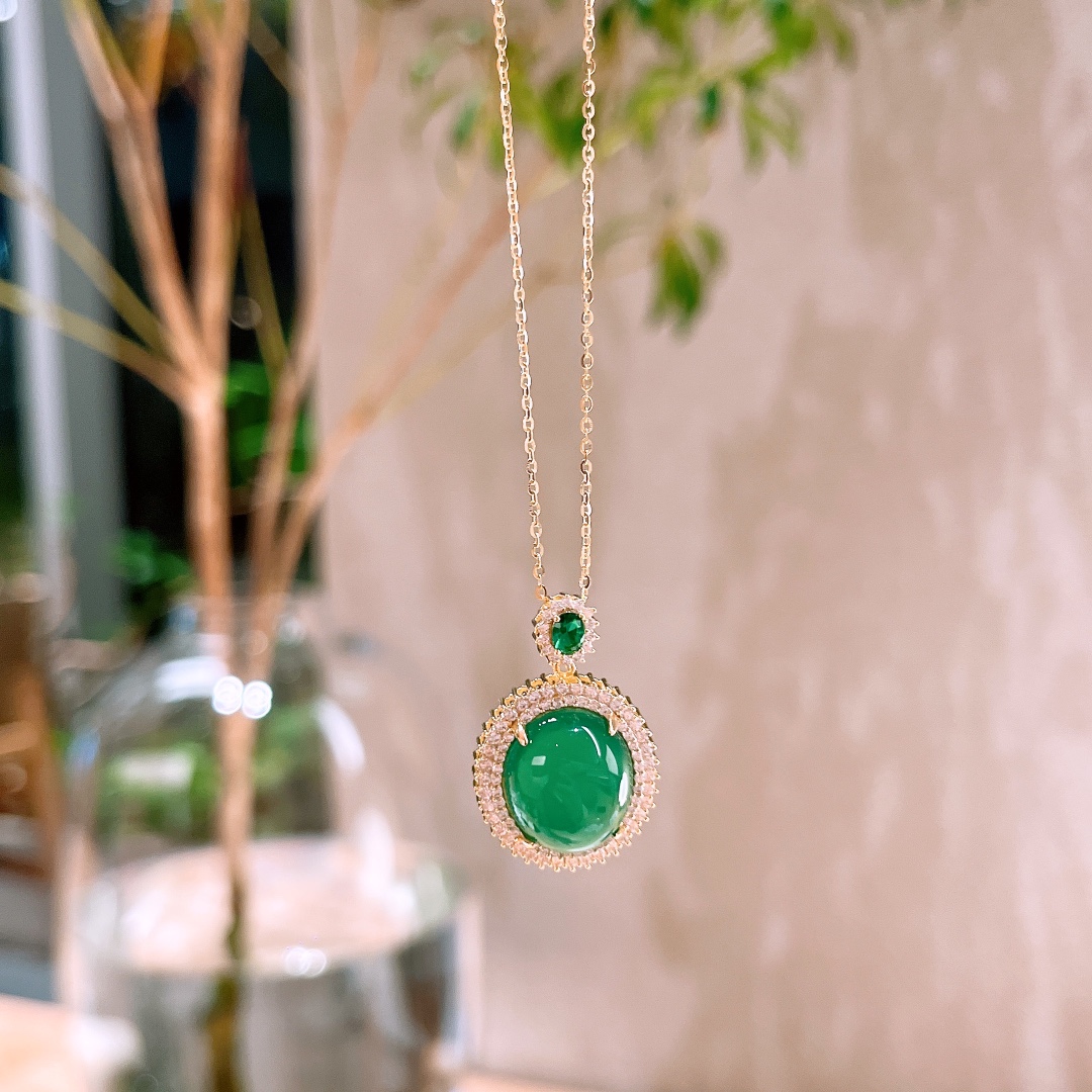 S925 Sterling Silver Green Chalcedony Necklace Minimalist Confession