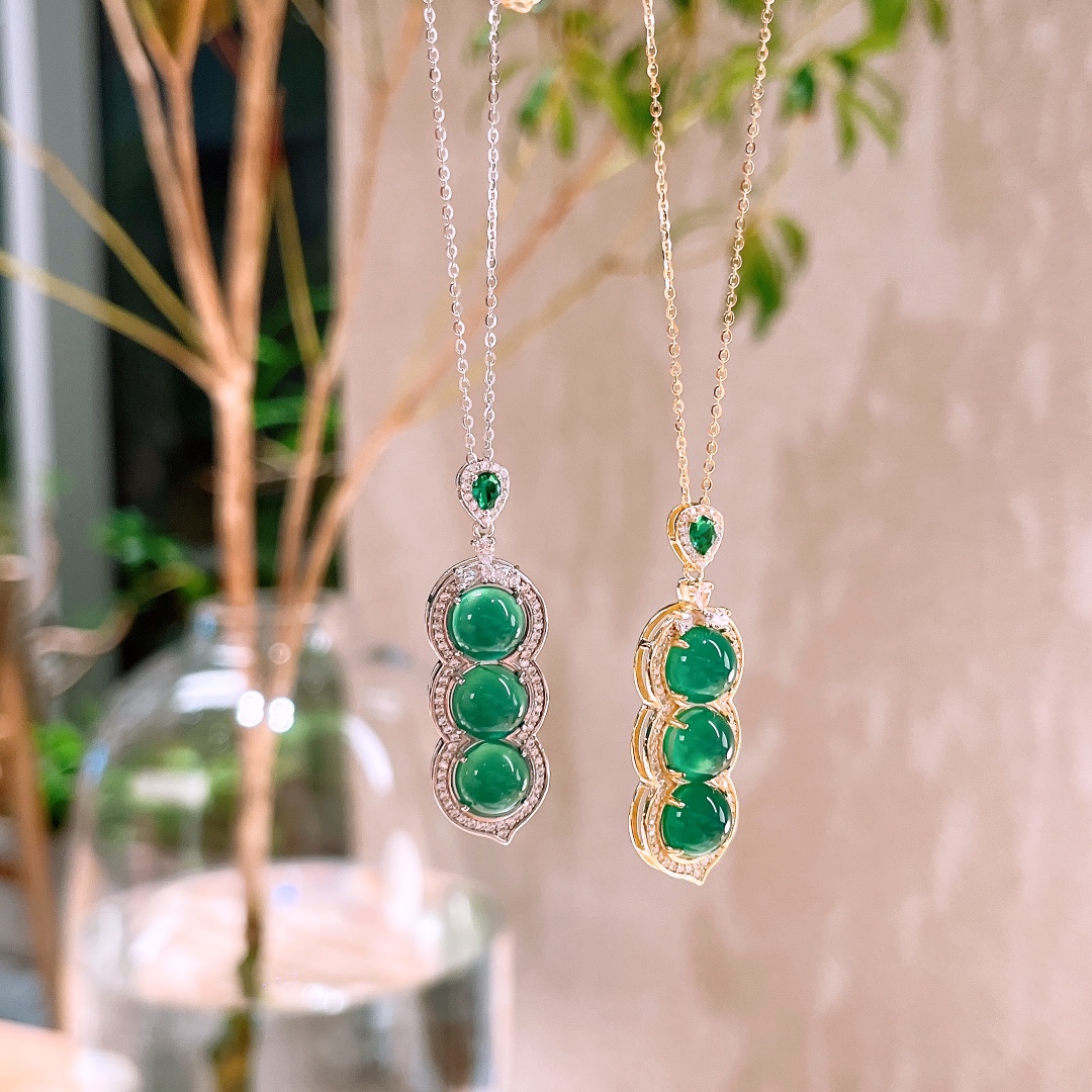 925 Silver Green Chalcedony Necklace Cute Party Gold
